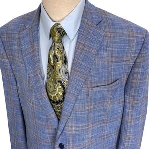 Michael Kors Blazer Mens 50R Blue Plaid 2 Button Lightweight Stretch Jacket